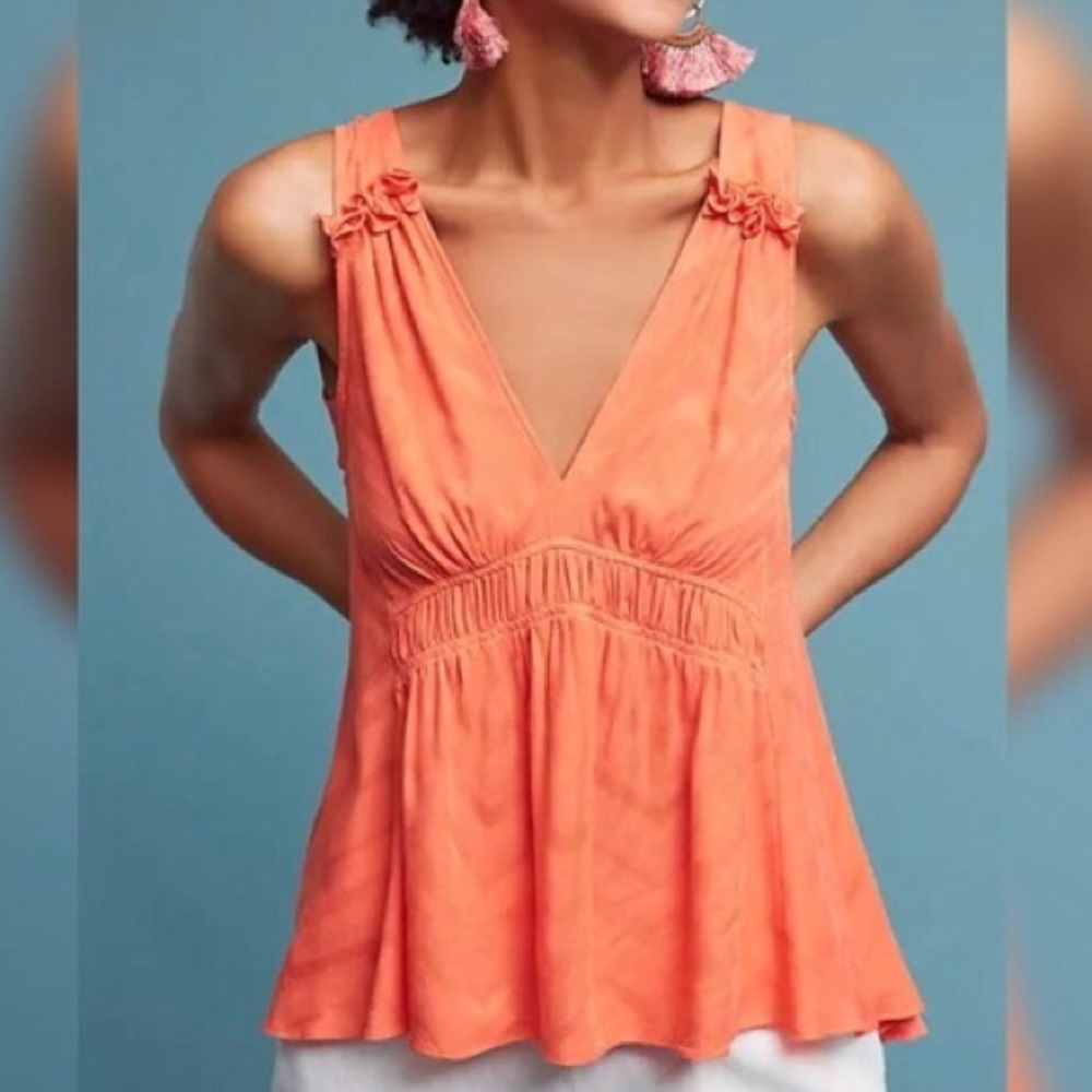 Anthropologie Maeve ‘Brett’ Gathered Coral Tank